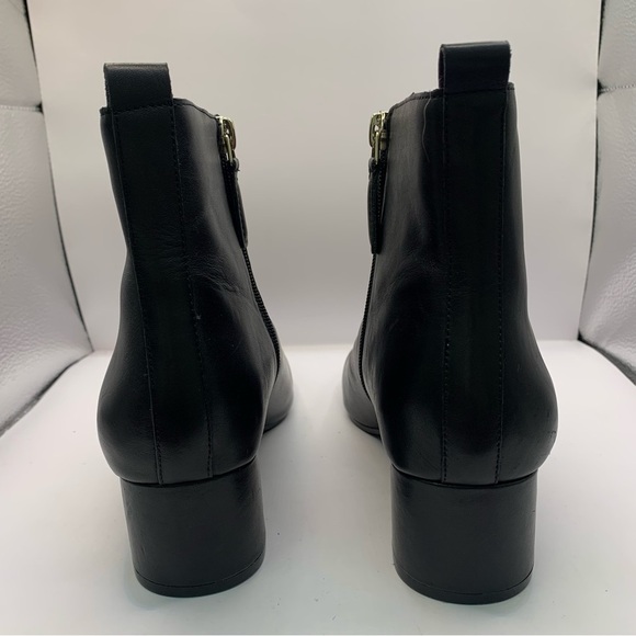 NINE WEST WOMENS LEATHER BLACK BOOTIE 8.5M ALMOND TOE SILVER SIDE ZIP ANKLE - Picture 7 of 9